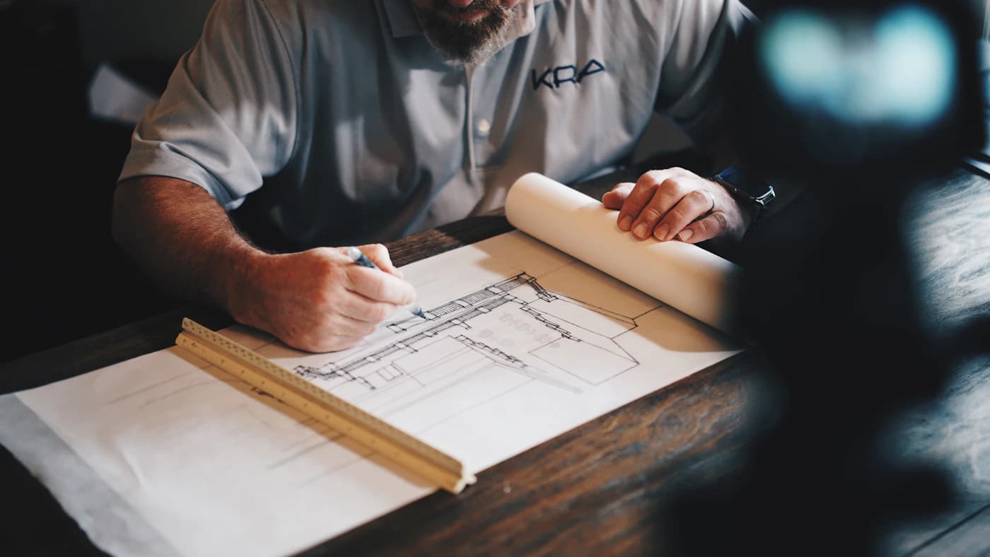Engineer reviewing technical drawings