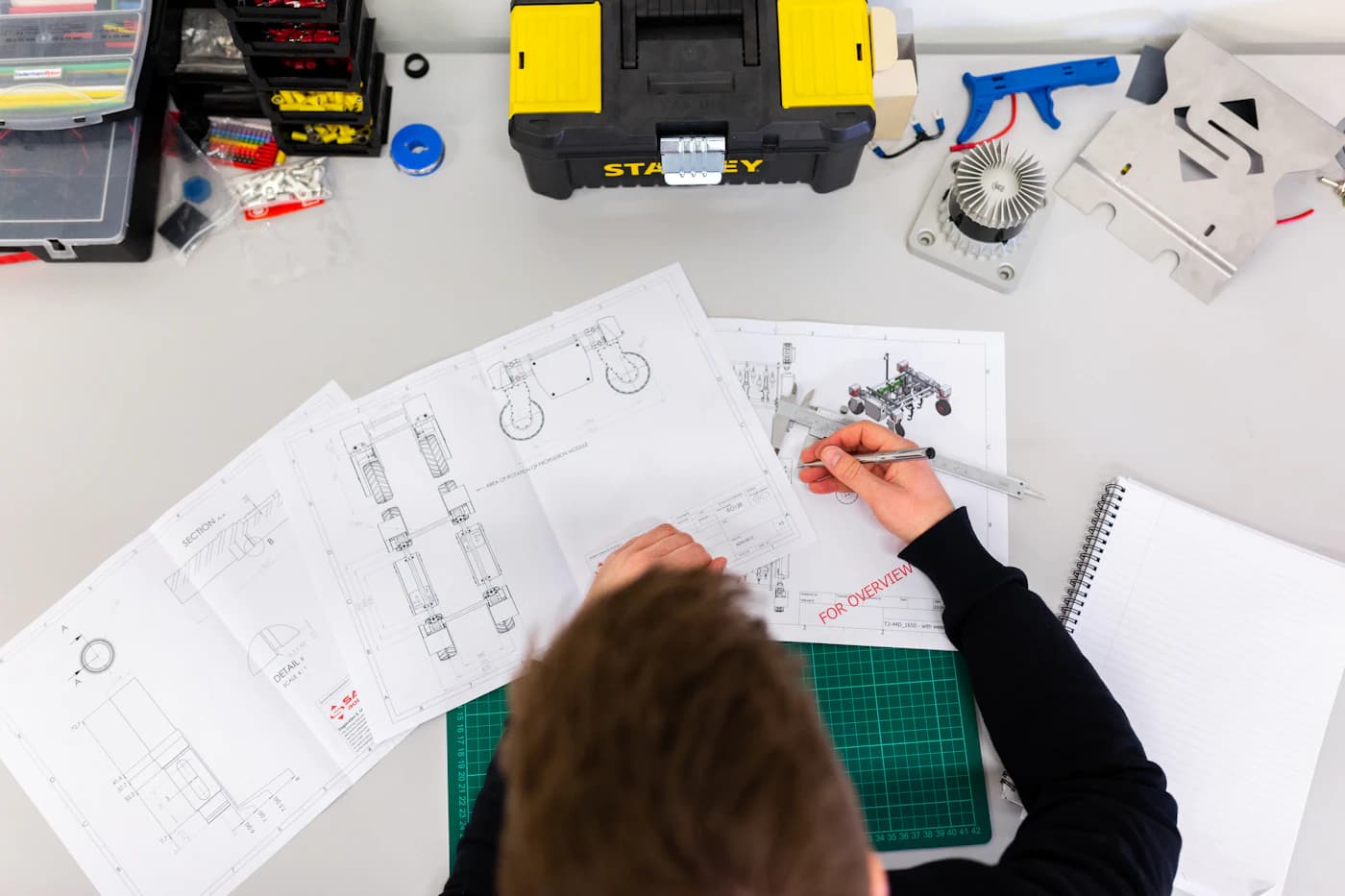 Draughting work on a technical drawing