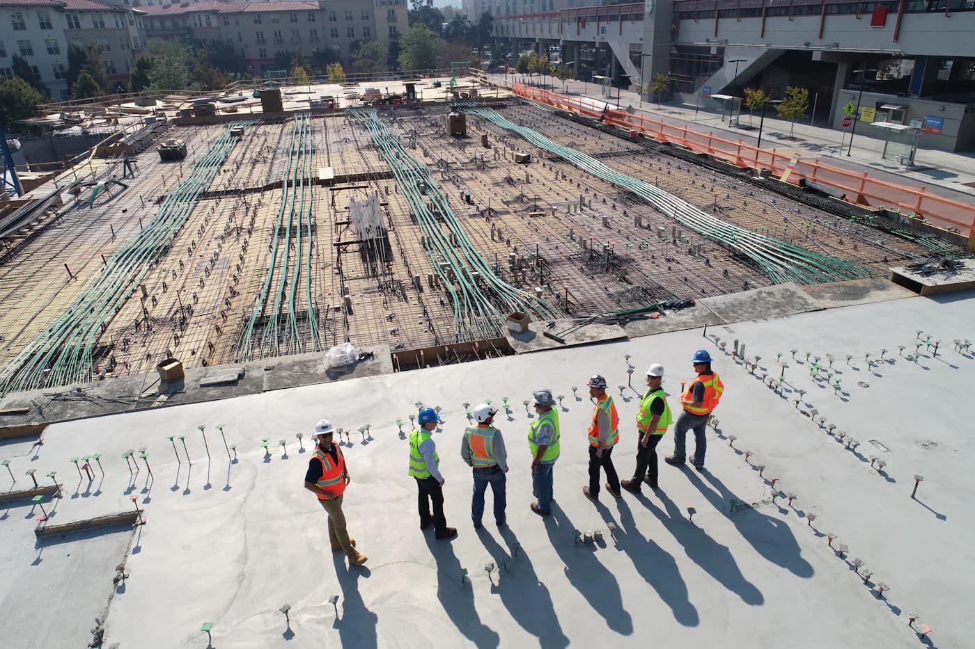 Reinforced slab under construction, aerial view